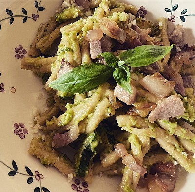 Casarecce Bio Maltento con crema di zucchine e pancetta